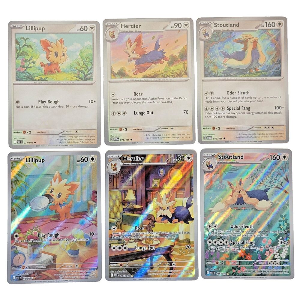 WHT Lillipup Herdier Stoutland Illustration Rare - NM Evolution 6 Card Set ENG